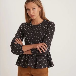 Marine Layer Black Modern Ditsy Smocked Top. Large. New with tags.